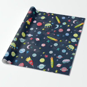 Papier Cadeau Espace extra-atmosphérique UFO Planètes Motif Ro