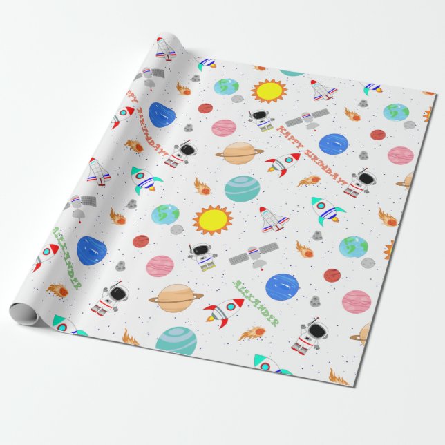 Papier Cadeau Espace personnalisé blanc (Déroulé)
