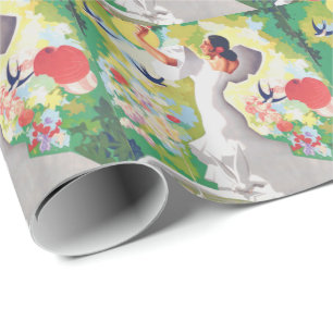Papier Cadeau Espagne Senorita Oiseaux Fleurs Fiesta Garden