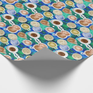 Papier Cadeau Espresso Coupes de café vert Motif d'aquarelle