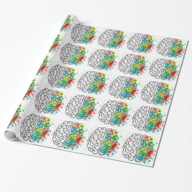 Papier Cadeau esprit cerveau psychologie idée coeurs (Déroulé)