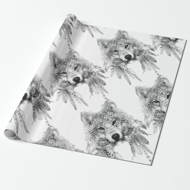 Papier Cadeau Esprit tribal de loup (Déroulé)