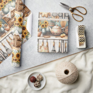 Papier Cadeau Étagère de cuisine rétro et papier d'enveloppement