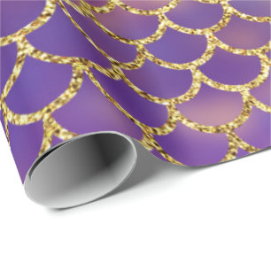 Papier Cadeau Étalages de sirènes à mésentente Or bleu pourpre