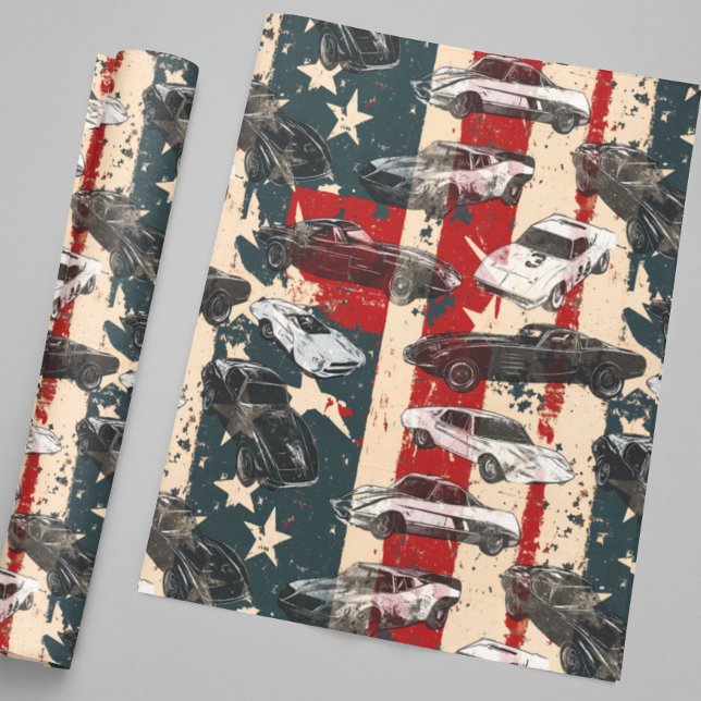 Papier Cadeau États-Unis American Flag Cars Racing Grunge (Créateur téléchargé)