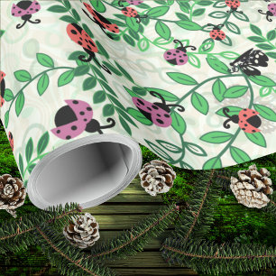 Papier Cadeau Été - coccinelles, papillons et feuilles - Rouleau