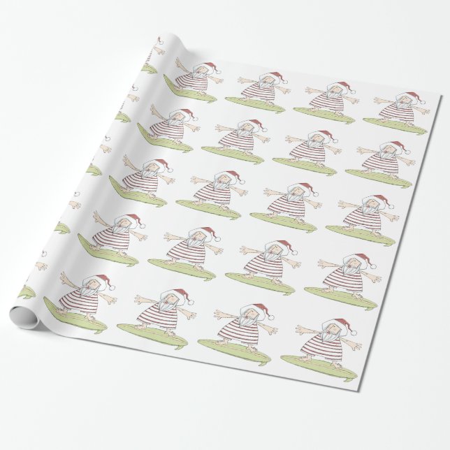 Papier Cadeau Été surfant père Noël (Déroulé)