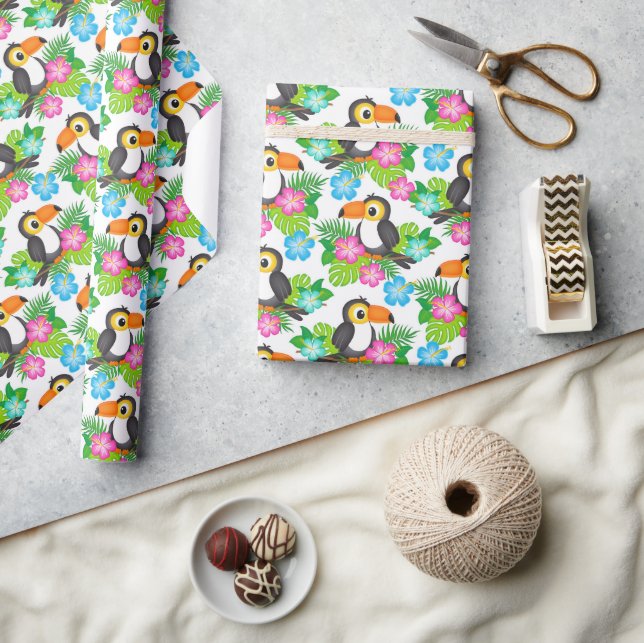 Papier Cadeau Été Tropical Toucan et modèle floral (Artisanat)