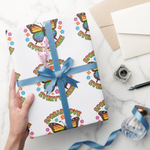 Papier Cadeau Étendez l'amour partout – Citation Papillon Arc-en