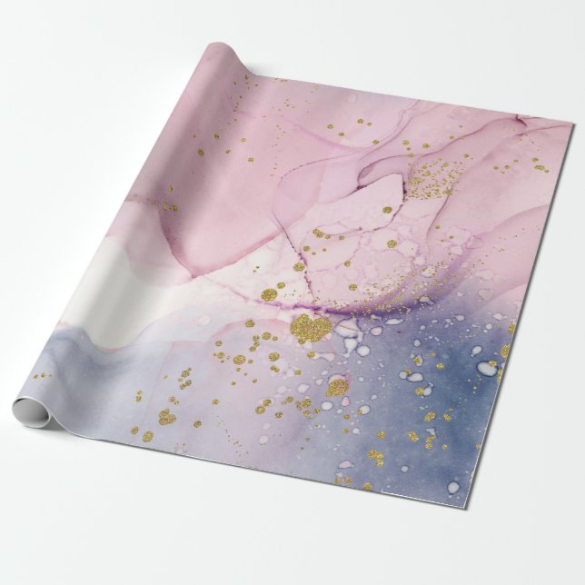Papier Cadeau Ethereal Periwinkle Rose & Gold Inky Imaginaire Pa (Déroulé)