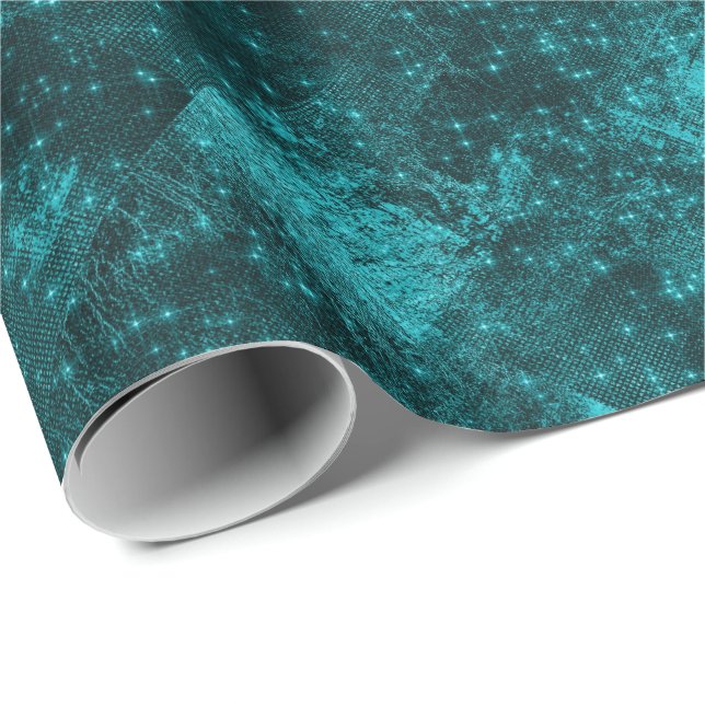Papier Cadeau Étincelle Turquoise Abstraite Woodland Night Stars (Coin rond)