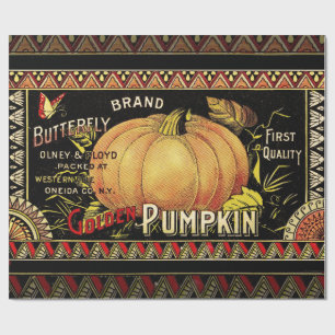 Papier Cadeau Étiquette de caisse de citrouille dorée vintage :