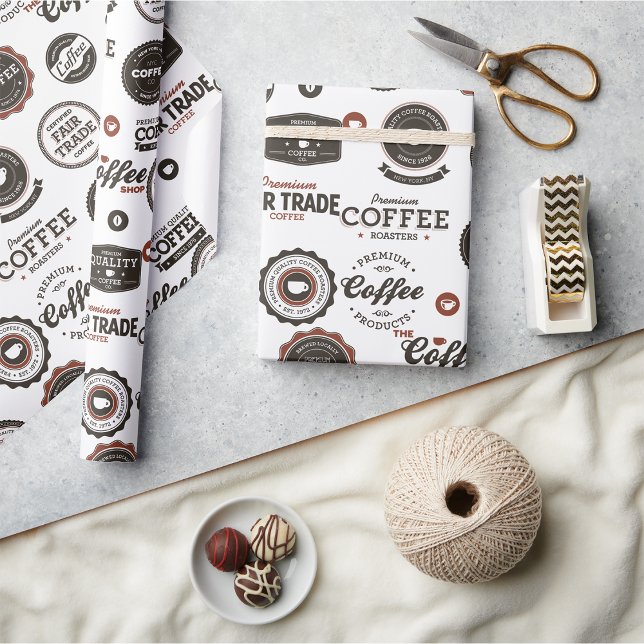 Papier Cadeau Étiquettes de café rétro (Créateur téléchargé)