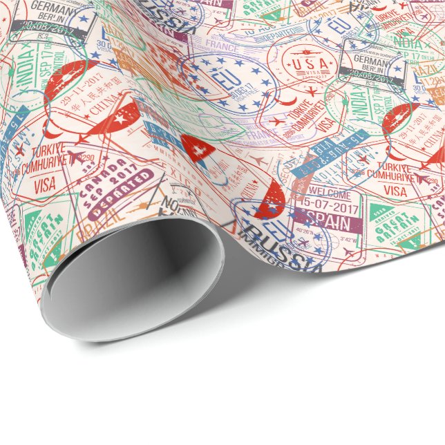 Papier Cadeau Étiquettes de voyage partout dans le monde Motif (Coin rond)