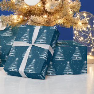 Papier Cadeau étoile blanche de Noël en bleu