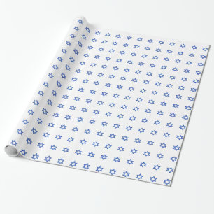 Papier Cadeau Étoile bleue de David sur fond blanc