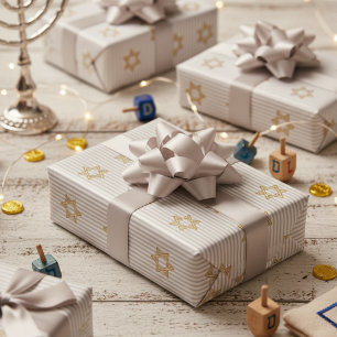 Papier Cadeau Étoile de David argent clair rayée