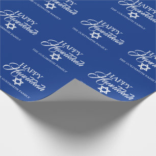 Papier Cadeau Étoile de David HEUREUSE personnalisée de bleu de