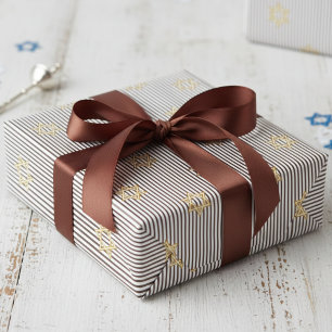 Papier Cadeau Étoile de David moderne en or marron foncé juive
