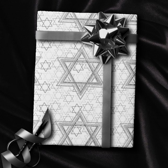 Papier Cadeau Étoile de David Motif | Argent et blanc (Créateur téléchargé)