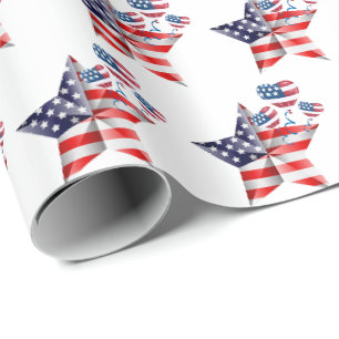 Papier Cadeau Étoile de drapeau et ballons en blanc