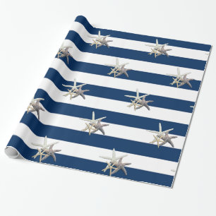 Papier Cadeau Étoile de mer adorable, rayures bleu marine