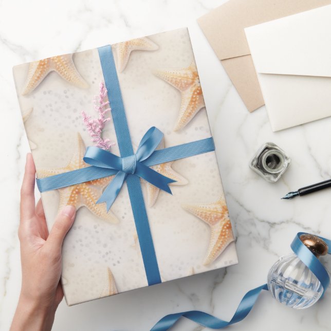 Papier Cadeau Étoile de mer Crème Sable Ivoire Mariage Plage (Cadeaux)