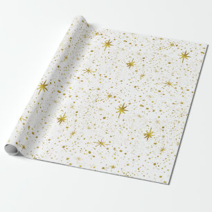 Papier Cadeau Étoile de Noël blanche et or moderne et minimalist