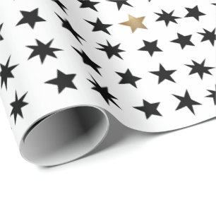 Papier Cadeau Étoile de Noël noire et blanche
