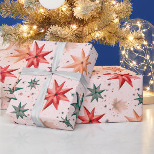 Papier Cadeau Étoile de Noël Ornements Rouge Bleu moderne Noël