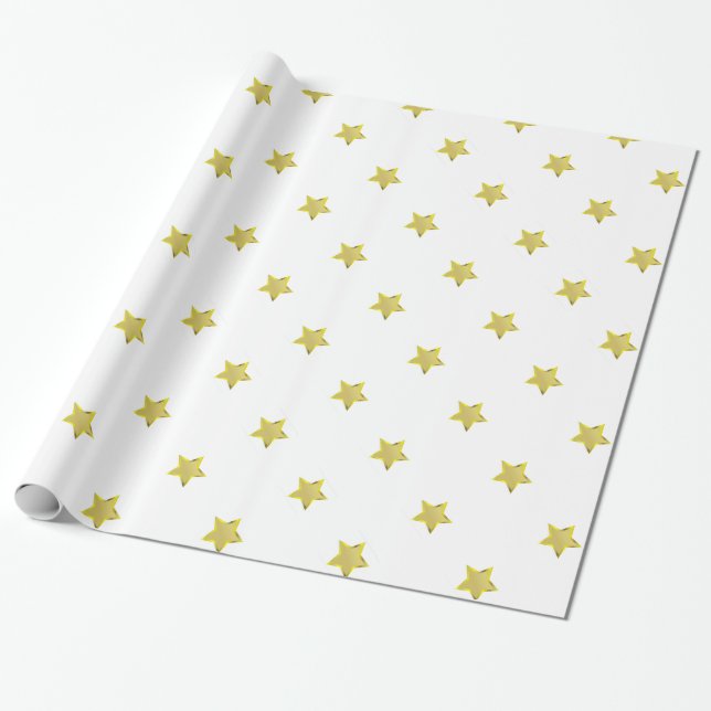 Papier Cadeau Étoile dorée brillante Design blanc (Déroulé)