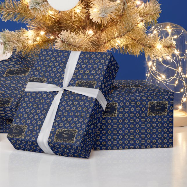Papier Cadeau Étoile hanoukka de david Blue & Gold   (Vacances)
