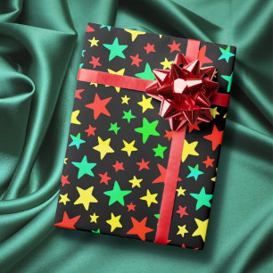 Papier Cadeau Etoile rouge bleu vert jaune coloré moderne élégan
