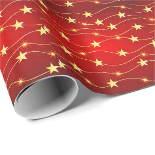 Papier Cadeau étoile rouge or noël