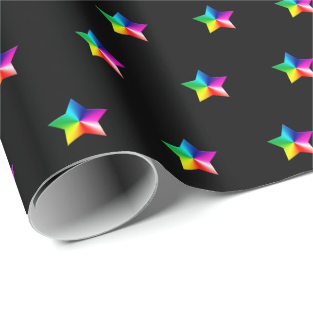 Papier Cadeau étoiles arc-en-ciel en noir (Coin rond)