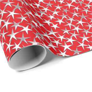 Papier Cadeau Étoiles argentées sur rouge foncé