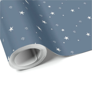 Papier Cadeau Étoiles blanches en bleu