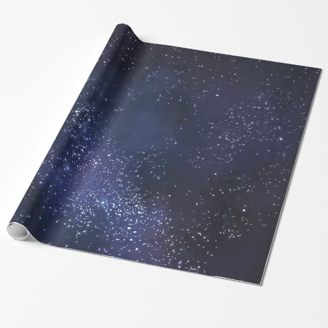 Papier Cadeau Étoiles Blanches Et Bleu De Minuit (Déroulé)