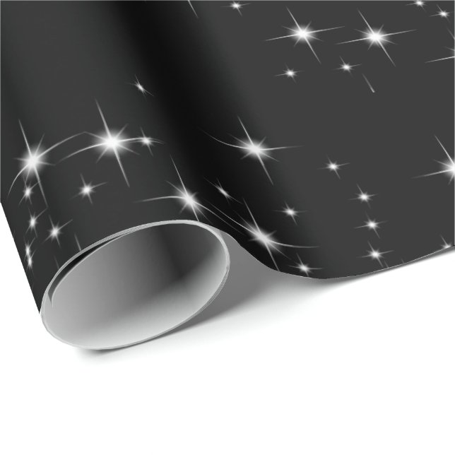 Papier Cadeau Étoiles blanches sur papier d'emballage noir (Coin rond)