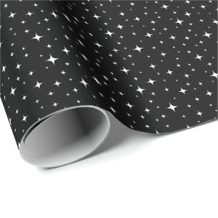 Papier Cadeau Étoiles blanches sur papier d'emballage noir