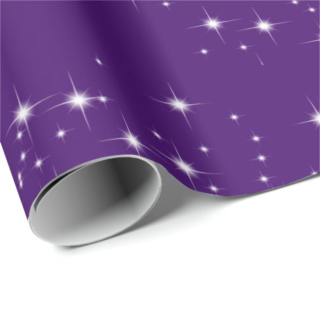 Papier Cadeau Étoiles blanches sur papier d'enveloppement pourpr (Coin rond)