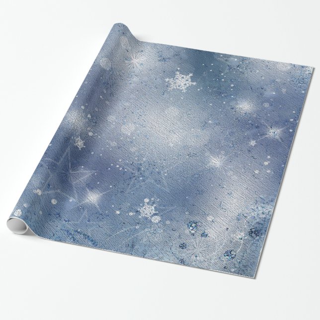 Papier Cadeau étoiles bleues argentées (Déroulé)