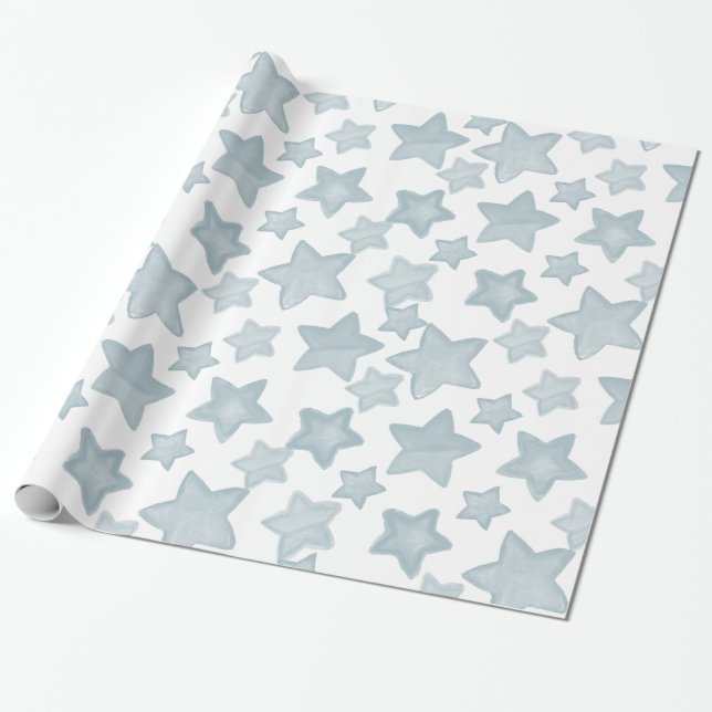 Papier Cadeau Étoiles bleues d'aquarelle (Déroulé)
