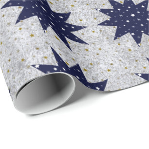 Papier Cadeau Étoiles bleues et étoiles de blanc et étoiles