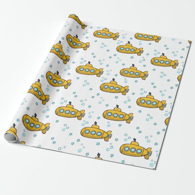 Papier Cadeau Etoiles bleues sous-marines jaunes (Déroulé)