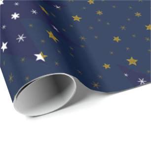 Papier Cadeau étoiles brillantes or et étoiles blanches sur le c