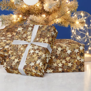 Papier Cadeau Étoiles Chic Gold