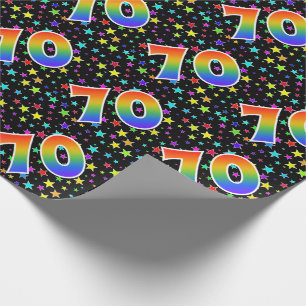 Papier Cadeau Étoiles colorées + Motif "70" d'arc-en-ciel