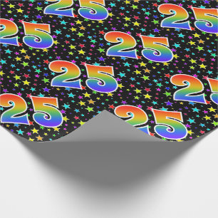 Papier Cadeau Étoiles colorées + Motif arc-en-ciel "25" N° d'évé