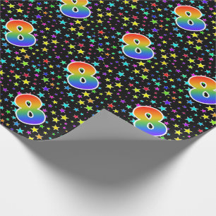 Papier Cadeau Étoiles colorées + Motif arc-en-ciel "8" N° événem